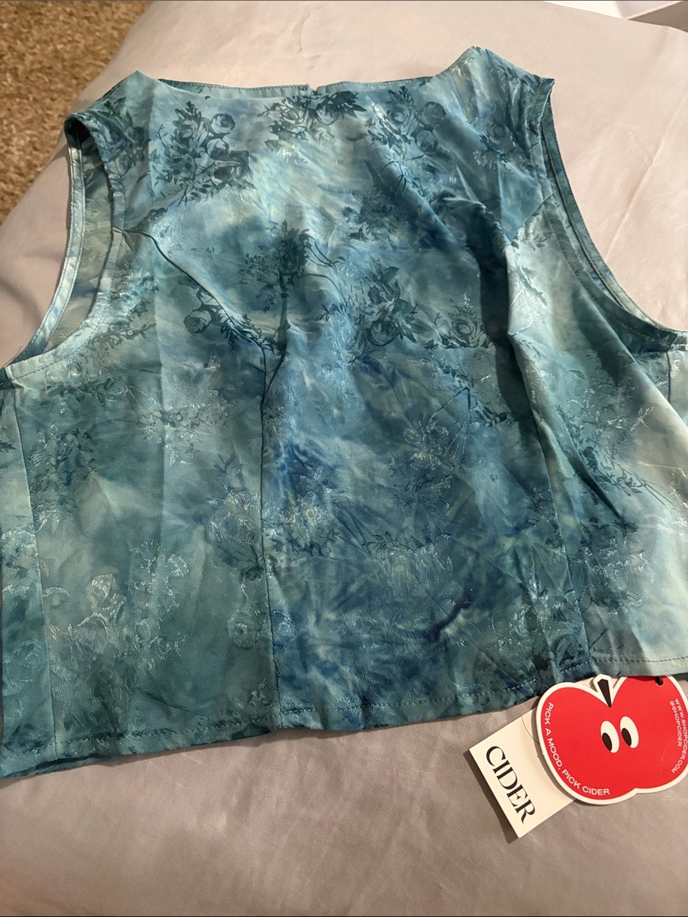 Cider Aqua Blue Floral Satin Crop Top and Long Skirt Set